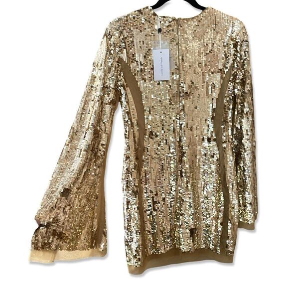 Lovers And Friends Lux Dress Gold Sequin Cocktail Mini Sheer Panel Revolve Sz XS - Picture 5 of 15